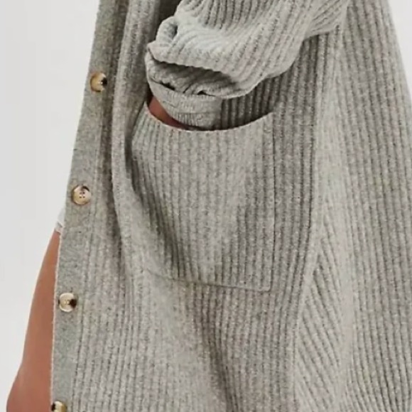 Free People Sandstorm Heather Grey Soft Button Emmy Long Cardigan Sweater - Picture 7 of 16